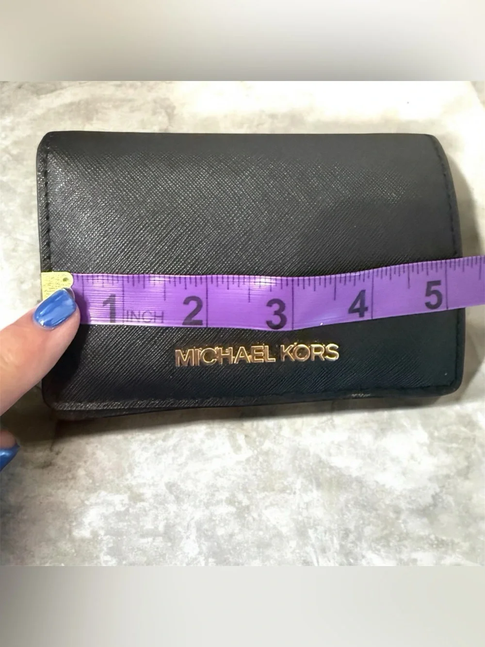 Michael Kors Black Leather Folding Wallet with Gold Logo